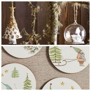 Potterybarn Bundle, Holiday Cloche Ornament & Forest Gnome Coaster Set